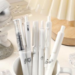 6Pcs Cute White Color Simple Style Pen For School Office Creative DIY Student Supplies Stationery Kids Writing Drawing Tool