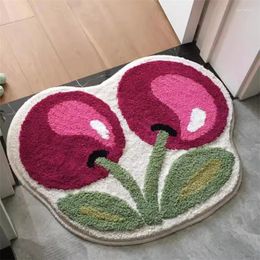 Carpets Cute Cherry Thickened Flocking Carpet Modern Simple Absorbent Non-Slip Floor Mat Living Room Bathroom Bedroom Foot