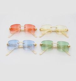 Vintage Rimless Sunglasses Square Pink Lens Rimless Designer Gold Frame Hip Hop Eye Glasses MEN with Box5226479