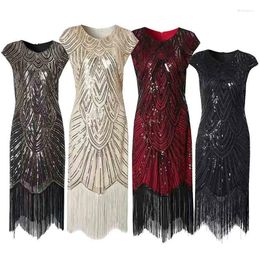 Casual Dresses O Neck Sleeveless Tassel Sequin Dress For Women Vintage Elegant Party Banquet High Waist Medium Length Summer 2024