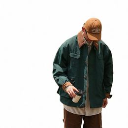 vintage Cargo Jacket Men Women Solid Colour Multi-pocket Loose Coat Harajuku Lapels Color-blocke Casual Jacket Spring Unisex Tops T6ZN#