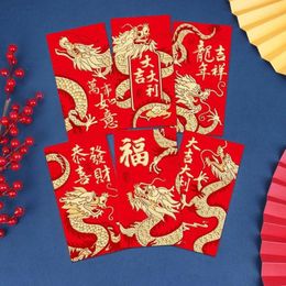 Gift Wrap 6pcs Chinese Year Luck Redness Envelopes 2024 Dragon Money Pockets Bronzing Cartoon Hongbao Spring Festival J78C