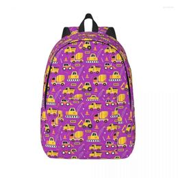 Storage Bags Construction Truck On Bright Purple Backpack Kids Student School Book Canvas Daypack Preschool Primary Bag With Pocket