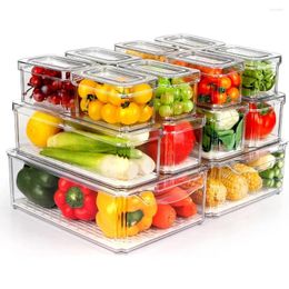 Storage Bottles 14 Pack Fridge Organizer Stackable Refrigerator Bins With Lids BPA-Free Organizers And Containers