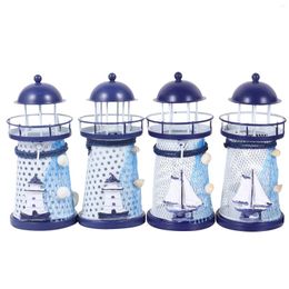 Candle Holders Metal Lighthouse Decor With Holder 4pcs Decorative Nautical Figurines Marine Rustic Ocean Beach Party