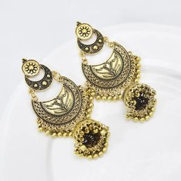 Dangle Earrings Vintage Moon Jhumka For Women Ethnic Antique Big Bell-Shaped Tassel Drop India Jewellery Accessories