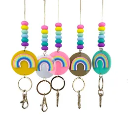 Wholesale New Design Handmade Silicone Beads Pencil Rope Pendant Personalized Rainbow Disc Lanyard Necklace for Women