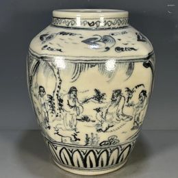 Vases Antique Old Porcelain Collection Yuan Blue And White Character Storey Pattern Jar All-n Products Home Furnishings