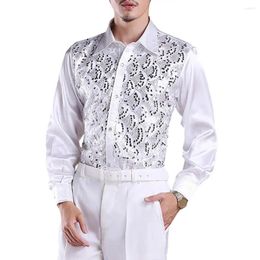 Men's Casual Shirts Men Long Sleeve Shirt Luxury Sequins Performance For Wedding Stage Formal Events Wear Slim Fit