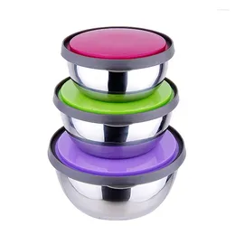 Dinnerware SV-Lunch Box 3Pcs Stainless Steel Seal Bowl With Lid Storage Container Kitchen Tool Lunch