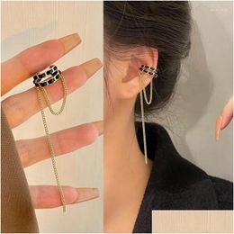 Clip-On Screw Back Backs Earrings Korean Version Black Cool Wind Super Immortal Style Tassel Ear Bone Clip Fashionable And High-End Ea Otmoj