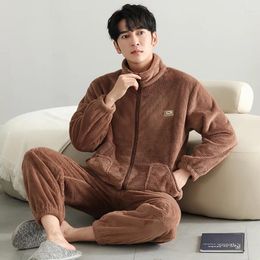 Men's Sleepwear Autumn Winter Thick Warm Flannel Pyjamas Set Coral Fleece Pijama Hombre M-4XL Casual Soft Pyjama