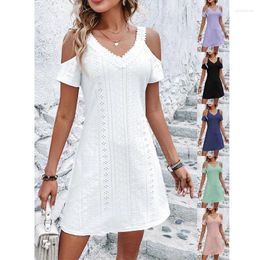 Party Dresses Summer Women's Beach Dress Solid Colour Elegant V Neck Short Sleeve Sexy Off-the-shoulder Slim Cami S-2XL