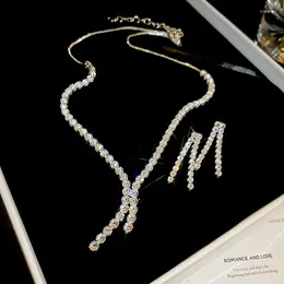 Necklace Earrings Set Luxury Zircon Geometric Tassel Pendant Earring For Women Minimalist Party Jewellery