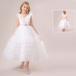 Lovely White V-Neck Layers Girl's Pageant Dresses Flower Girl Dresses Girl's Birthday/Party Dresses Girls Everyday Skirts Kids' Wear SZ 2-10 D327216