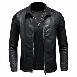 men's Leather Clothing Fi Slim Fit Zipper Leather Jacket Solid Casual Jacket Moto Biker Leather Coat Men Motorcycle Jacket l5hE#