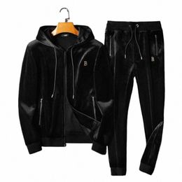 high end Leisure Sports Hooded Set Men's Gold Veet Two piece Set Loose Autumn and Winter New Men's Wear 822U#