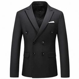 2023 Fi New Men's Casual Boutique Busin Solid Colour Double Breasted Suit Jacket Blazers Coat X5iu#