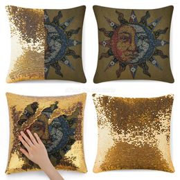 Pillow Case Vintage Celestial Mosaic Sun & Moon Sequin Pillowcase Cafe Home Decor Color Changing And