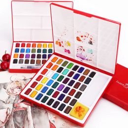 Tags 24/36/48 Colours Solid Water Colour Paint Set with Paint Brush Portable Watercolour Pigment for Kids Gifts Painting Art Supplies