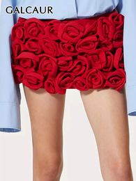 GALCAUR Elegant Solid Patchwork Appliques Shorts For Women High Waist Minimalist Slimming Temperament Short Pants Female 2024 240312