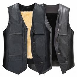men's Motorcycle Vest V Neck Sleevel Faux Leather Jacket Windproof Extra Warm Waistcoat Coat L8CA#
