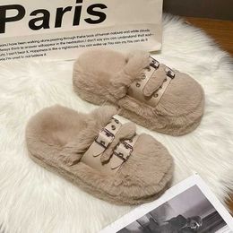 Slippers Slippers Winter Soes for Women Fur ouse Floor Fluffy Slides Autumn Warm Plus Slipper Bedroom Ladies Coon 2023 H240327