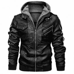new Fi Male Street Wear Motorcycle Leather Jackets Hat Detachable Men Hooded Leather Jackets Slim Casual Leather Coats 5XL r5ej#