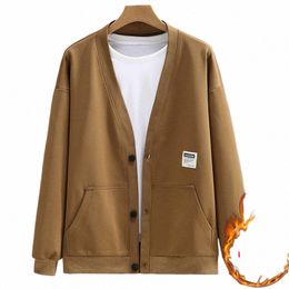 autumn Winter Fleece Jacket Men V-neck Baseball Jacket Plus Size 10XL 11XL Fi Casual Solid Colour Coat Male Z6W3#