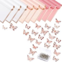 Decorative Flowers Wedding Corsages Set 100Pcs Bouquet Pins 48Pcs 3D Rose Gold Butterfly Wall Decor 15 Sheet Flower Wrapping Paper