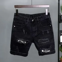 Men's Shorts Men Denim Button Zipper Straight Leg Knee-Length Short Pants Streetwear