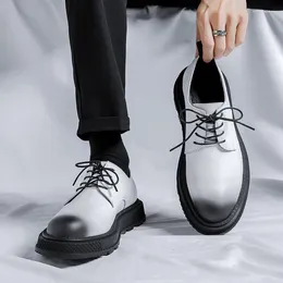 Casual Shoes Korean Style Men Fashion Wedding Party Dress Original Leather Black White Platform Shoe Breathable Gentleman Footwear Male