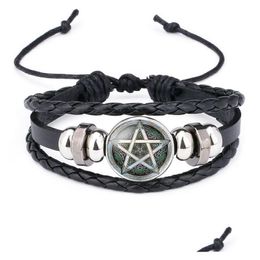 Charm Bracelets Ancient Egypt Pentacle Mysterious Sign For Women Men Vintage Retro Pentagram Leather Wrap Bangle Fashion Jewellery Drop Dhkzi