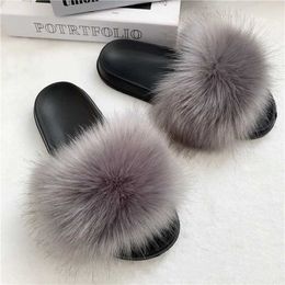 Slippers Artificial fur slider womens soft ome fluffy sandals casual flip winter warm flat Soes Plus size 36-45 H240326DAEJ