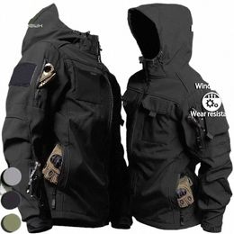 waterproof Tactical Jackets Men Military Shark Skin Soft Shell Multi-pocket Hooded Jacket Outdoor Army Wear-resistant Cargo Coat X44k#