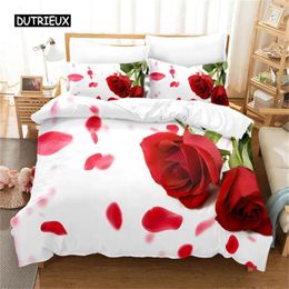 Bedding Sets Red Rose Set Valentine's Day Present Flowers Lovers White Duvet Cover For Women Bedroom Decoration Couple