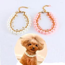 Dog Apparel Cute Puppy Accessories Pet Products Adjustable Pearl Necklace Collar Rhinestone Bell Cat Jewellery