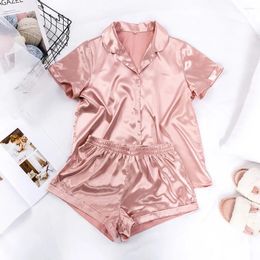 Women's Sleepwear Casual Loose Plus Size Pyjama Cardigan Short Sleeve Shorts 2Pcs Sets Summer Thin Solid Simple Female Nightgown