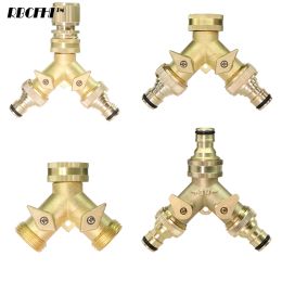 Connectors 1 PCS 3/4'' 16mm Heavy Duty Brass Garden Y hose Splitter Dual Outlet Tap Connector 2 Way Adapter with 2 Valves Irrigation Joints