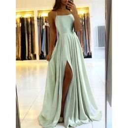 Elegant Women Maxi Beach Satin Dress Sexy Leg Slit Lace Up E 326466