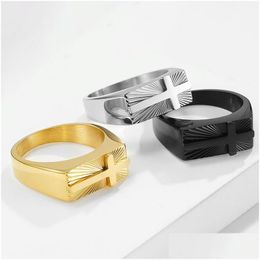 Band Rings Stainless Steel 3D Juese Cross Mens Retro Hip Hop Chunky Ring For Men Fashion Jewellery Drop Delivery Ottp7