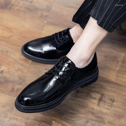 Casual Shoes Black White Patent Leather For Men Breathable Business Wedding Formal Dress Lace-up Derby Shoe Gentleman Footwear