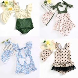 One-Pieces Korean Style Floral Print Childrens One Piece Swimsuit Quick-Dry Baby Surfing Suit for Girls Swimwear Toddler Bathing Suit +Cap 24327