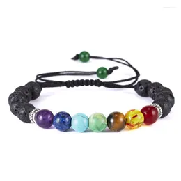 Charm Bracelets 7 Chakra Bracelet Men Black Lava Healing Balance Beads Reiki Buddha Prayer Natural Stone Yoga Adjustable For Women