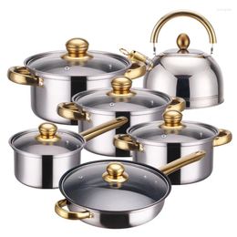 Cookware Sets Manufacturer's High-quality 12pcs Stainless Steel Gold-plated Non Stick Set With Gold Handle