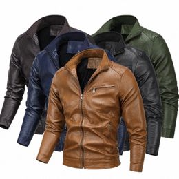 autumn Winter New PU Leather Jackets Men's Plus Fleece Motorcycle Leather Coats Trend Casual Plus Size Outerwear Male Young Teen J7Ih#