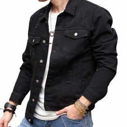 2023 Men Streetwear Fi Slim Denim Jacket High quality Male Simple solid Casual Jacket Coat 157G#