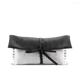 Pillow INS Fashion Bow Design Cover Set Black Brown White Leather Waist Pillowcase Decorative S For Living Room Sofa