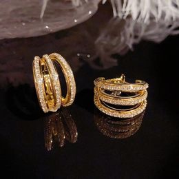 Hoop Earrings Gold Plated Zircon Multi Layer Irregular For Women Fashion Light Luxury Creative Stainless Steel Jewellery