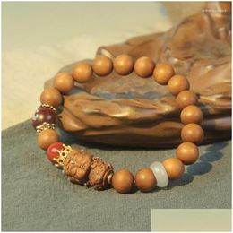 Charm Bracelets Live Streaming Networks Old Mountain Sandalwood Green Tara Bracelet With Small Leaves Red Wood Inlaid Drop Delivery Je Otcta